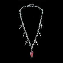 Gothic Vampire Black Bat Pendant Necklace for Men Women Hip Hop Punk Jewelry-02# Red thorns cross sword