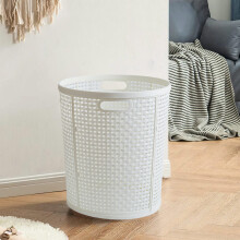 Tall Plastic Laundry Basket with Lid, Large Capacity Corner Hamper for Bathroom/Bedroom – Compatible with Home Organization