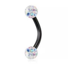 Rustfrit stål øjenbryn bananring piercing rhinsten buet vægtstang læbe ring - sort - 1,2 * 8 * 3 mm