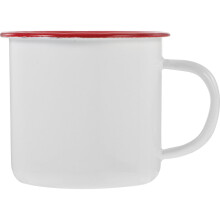 Enamel Camping Mug Red Rim 360ml Vintage Portable White Cup with Handle