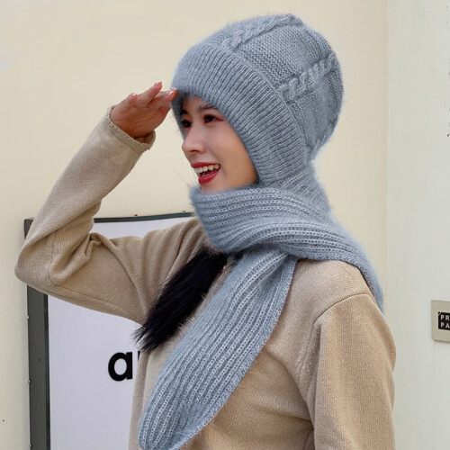 Damen-Wintermütze und Schal-Set, warme Strickmütze mit