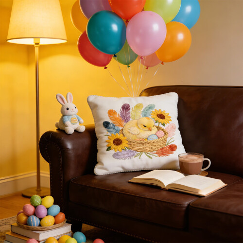 Housse de coussin de Pâques motif lapin 45 cm