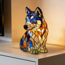 Retro aljašský malamut farebná živicová stolová lampa, roztomilé 3D LED nočné svetlo pre domáce zvieratá, umelecké nočné svetlo pre
