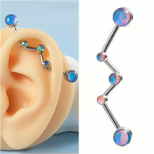 Sztanga do piercingu Gem Opal Industrial Scaffold ze stali nierdzewnej, 14G, 32mm, niebieska, 2#, 14g (1,6mm) - 32mm