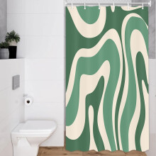 Set drăguț de perdele de duș ondulate abstracte Green72 cu cârlige, în stil anii '70 – Accesoriu de baie retro boho