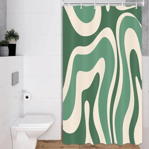 Χαριτωμένο σετ κουρτινών μπάνιου Green70s Abstract Waterfall (36x72") με γάντζους – Αξεσουάρ