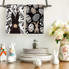 Set van 2 paashaas-keukendoeken, 40x60 cm, polyester keukendoeken met ruitpatroon, absorberende decoratieve doeken voor feestelijke tafeldecoratie.