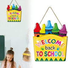 Türhänger aus Holz für Klassenzimmer – Niedliches Willkommensschild mit Buntstiftmotiv für den Schulbeginn, Lehrer- und Schülerbereich,