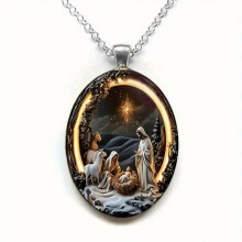 Collier pendentif scène de la Nativité, accessoire de Noël convenant aux hommes et aux femmes