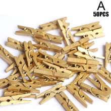 50x Miniaturowe drewniane spinacze do bielizny w kolorze złotym/srebrnym, do papieru fotograficznego O8E6U4E5
