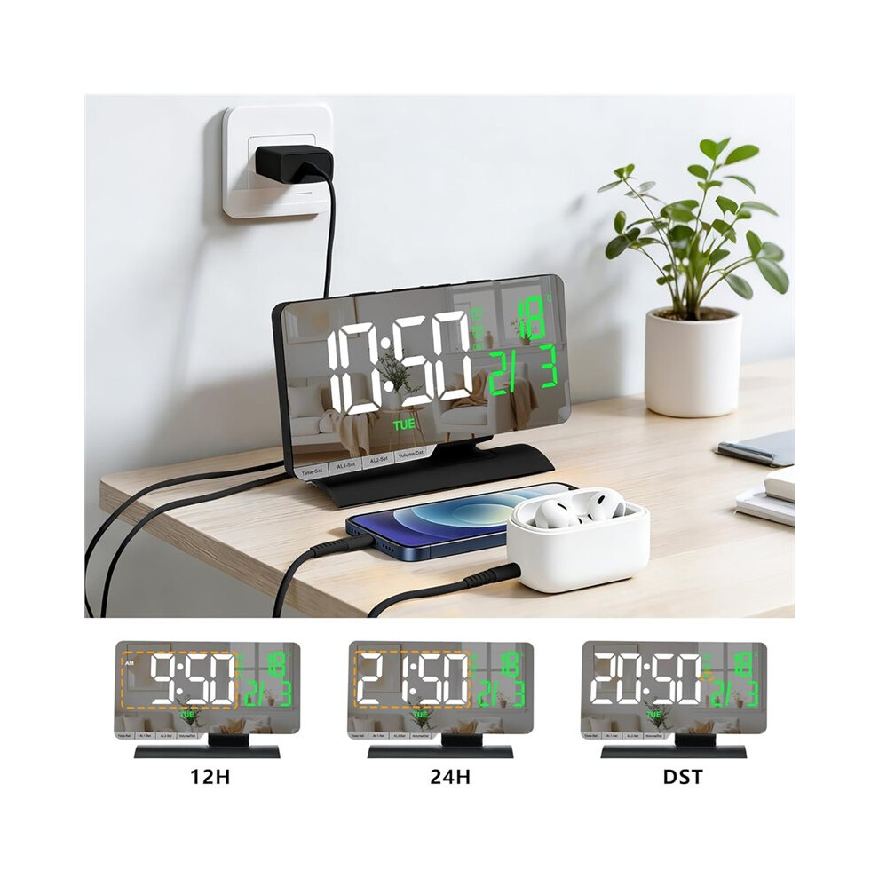 Digital Clock,Alarm Clock Bedside,7.3'' Large Led Mirror With Date Display,Temperature,Dual Alarm,Brightnee Adjust,Dst 6031233269692