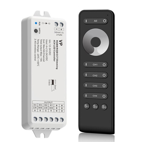 Advanced 4CH Standalone Dimmer Kit for RGBW/RGB/CCT LED Strips with 2.4G Remote Control