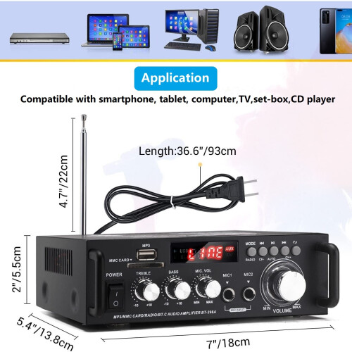 Δέκτης ήχου Bluetooth 5.0 300W+300W 2 καναλιών με USB/SD/FM, 12V/110V, μαύρο – συμβατός με τυπικά 2