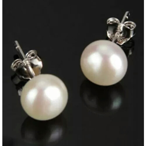White Freshwater Cultured Pearl Silver Stud Earrings 8-9 mm 1
