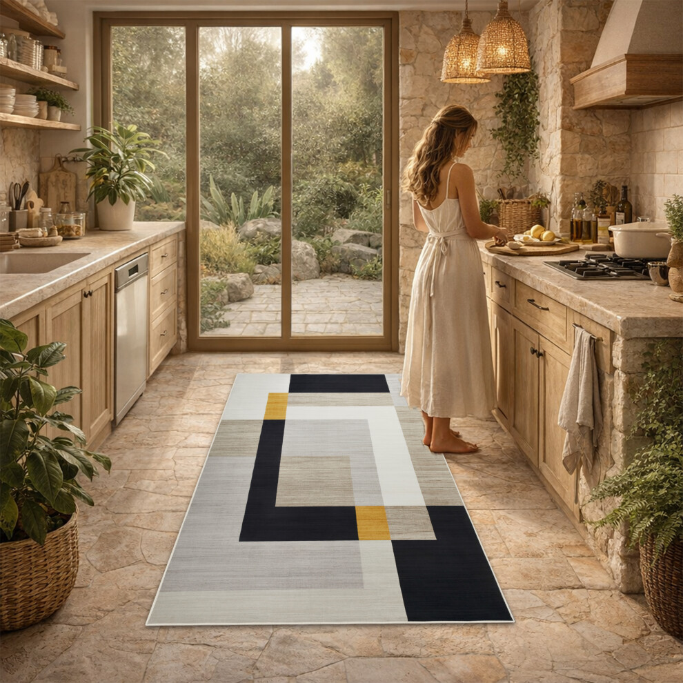 Imperial Rooms (80X150 Cm, Milo- Printed Rug) Modern Non-Slip Rugs Printed Geometric Carpet Mat Brown