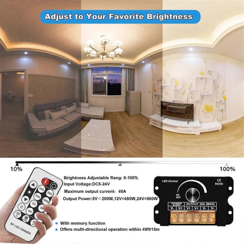 12v LED Dimmer Switch with RF Remote Control &amp;Timer Function, DC 5-24V 40A Aluminum Housing PWM Dimm 2