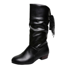Women Boots Low Heel Round Head Back Lace up Warm Mid Sleeve Snow Boots Black