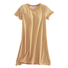 Wioihee 100% Cotton Nightgowns for Women Stripes Soft Ladies Gowns Sleepwear Short Sleeve Nightgown on Yellow 8(L)