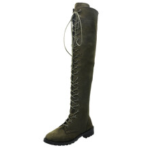 Women's Suede Knee High Boot Ladies Lace up High Chunky Heeled Winter Boots Combat Riding Military Boots for Women Green 9.5(43)