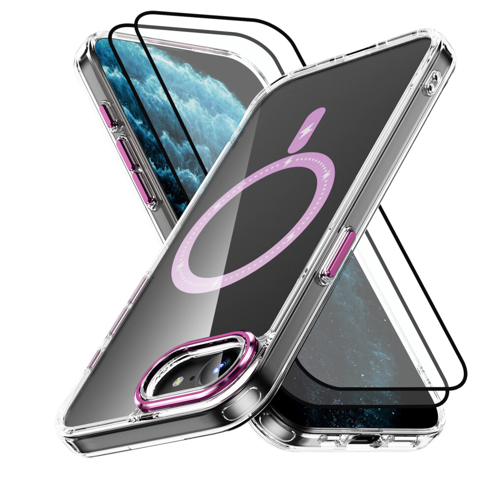 Translucent Magnetic Phone Case + 2 Screen Protectors For Iphone 16E & Iphone Se4 Â Military-Grade, Shockproof, Slim Fit, Pink 9448483037099