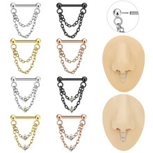 stk/parti 16g kirurgisk stål nesering med kjede push-in septum piercingsmykke - roségull - med krystall