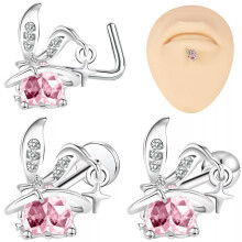 3 stk. kirurgisk stål nesestift leppe ring rosa CZ øredobb Helix Conch piercing - standard