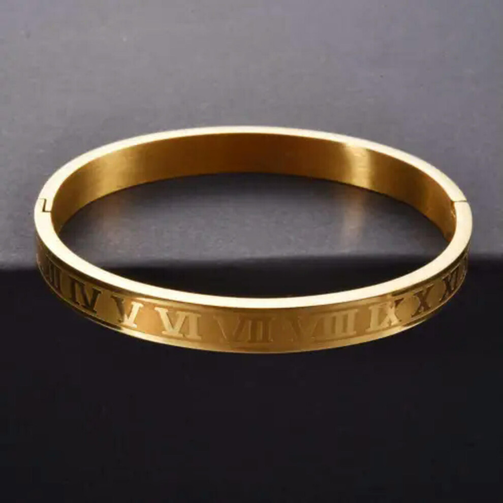 2 Pcs Men Women Roman Numeral Cuff Bangle Unisex Stainless Steel Bracelet Gift-Gold 1Pcs-Men-image-OPC-PSVVGW7-NEW