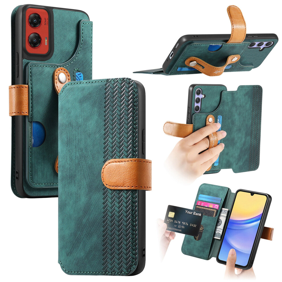 Moto G 2024 Wallet Case With Rfid Blocking, Wristband, Kickstand, Pu Leather Flip Cover Â Green 9448483039246