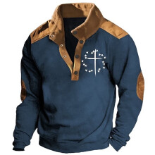 Men's French Terry Crewneck Sweatshirt Men Fashion Casual Solid Color Long Sleeve Button Front Hoodless Sweatshirt Comfortable