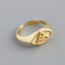 Women Sterling Silver Eye of Providence Open Ring Geometric Jewelry F1307-Gold-7