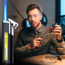 Lång tändare med justerbar flamma, vindtät blå fackla, påfyllningsbar butan tändare för män, bärbar mini jetflamma tändare i present