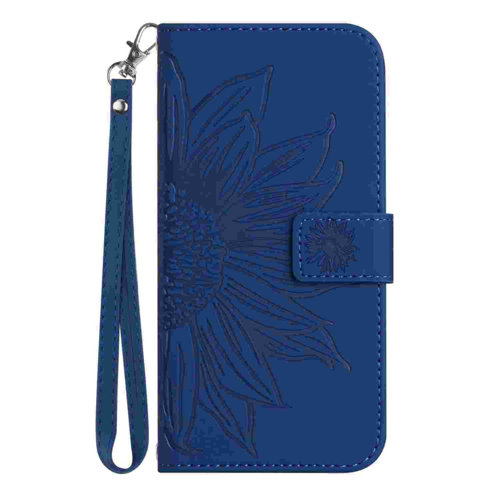 Tech Circle Wallet Case For Iphone 16 (6.1") Â Sunflower Pu Leather Flip Cover With Card Slots, Kickstand, Wristlet Strap, Shockproof Â Dark Blue 9448483040211