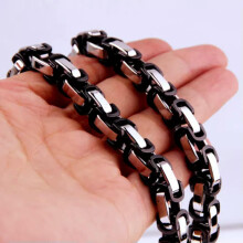 16~40" 4/5/8mm 316L Stainless Steel Mens Womens Byzantine Box Chains Necklace-32inch necklace-5mm wide-Silver Black