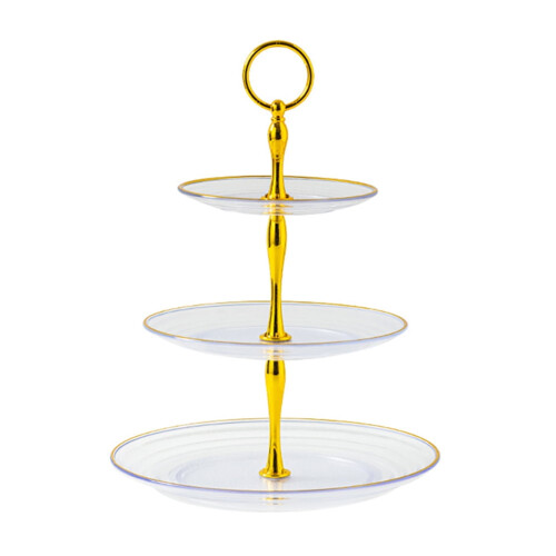 3-Tier Cake Stand Plastic Dessert Stand with Golden Handle