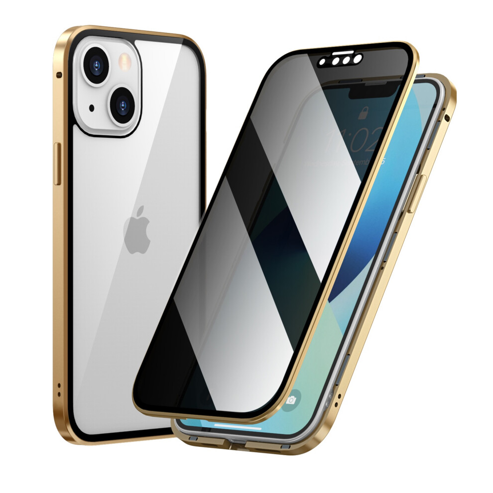 Privacy Magnetic Case For Iphone 14 (6.1") Â Anti-Peeping, Clear Double-Sided Tempered Glass, Thin 360 Protection, Gold 9448483041669