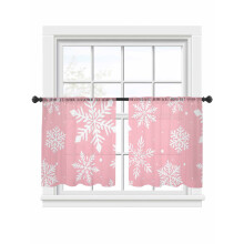 Pink & White Snowflake Sheer Curtains, 2 Panels 52"W x 54"L, Rod Pocket Voile Drapes for Bedroom/Living Room – Light Filtering