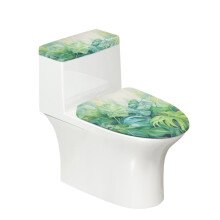 Palm Leaves Toilet Lid Seat Cover + 2-Piece Tank Cover Set, Elongated, Easy Install, Soft Protective Covers Compatible with Standard Toilets
