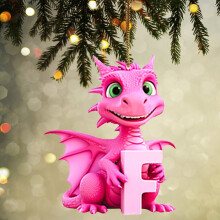 Pink Dinosaur Christmas Ornament with 26 Letters, Acrylic Flat Hanging Pendant for Tree & Party – Compatible with DIY Crafts