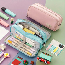 Trousse à crayons multicouches style japonais/coréen (6 pièces)