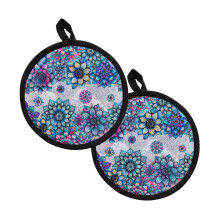 2-Pack 8" Round Heat-Resistant Potholders, Non-Slip, Boho Mandala Design – Compatible with Kitchen Cookware