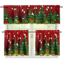 Ensemble de rideaux de cuisine à motif sapin de Noël gothique avec passe-tringle