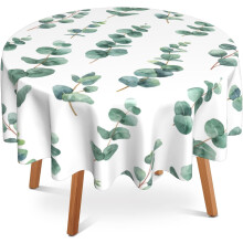 Eucalyptus Sage Round Tablecloth, 60" Watercolor Branch Design, Waterproof & Wrinkle-Resistant Polyester – Compatible with