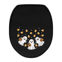 Washable Halloween Ghost Toilet Lid Cover, Spooky Pumpkin Candy Design, Universal Fit, Soft Seat Protector for Home Decor