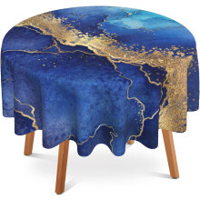 Blue Gold Marble 60" Round Tablecloth, Waterproof & Wrinkle Resistant – Compatible with Standard Round Tables