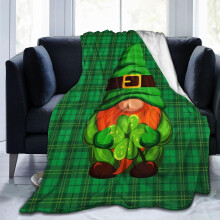 St. Patrick’s Day Lucky Gnome Throw Blanket, Soft Flannel, 80"x60", Green Clover Design – Compatible with Holiday Decor