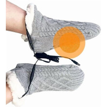 Chaussettes-chaussons chauffantes USB grises pour hommes et femmes