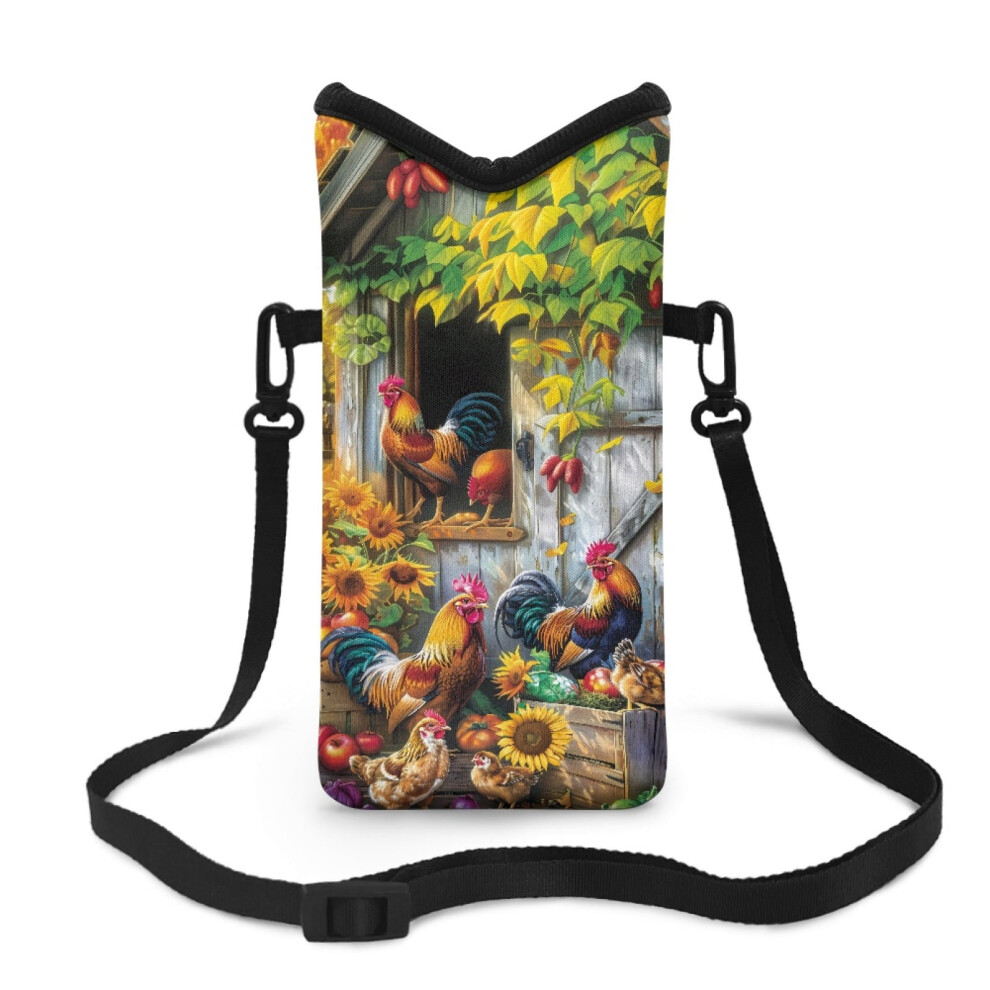 Neoprene Cellphone Sleeve Pouch, Water Resistant & Shockproof, Adjustable Crossbody Strap, Hook & Loop Fastener, 4X8", Rooster/Sunflower Design 9448483091107