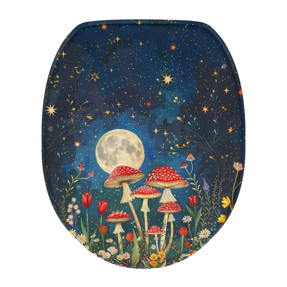 Mushroom Moon Toilet Lid Cover Â Galaxy Sunflower Design, Soft Thick Reusable Cover With Stretch Edges, Compatible With Standard Seats 9448483091244