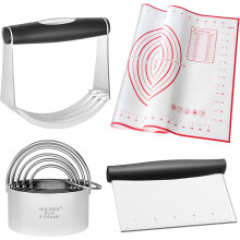 3-in-1 Stainless Steel Baking Tools Set: 5 Biscuit Cutters, Dough Blender & Pastry Scraper with Non-Slip Grip, Measurement Marks & Gift Packaging