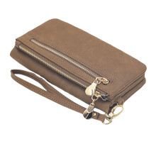 Small Wallets for Women Bifold Double Zipper Pockets Wristlet Case Purse with 2 ID Windows